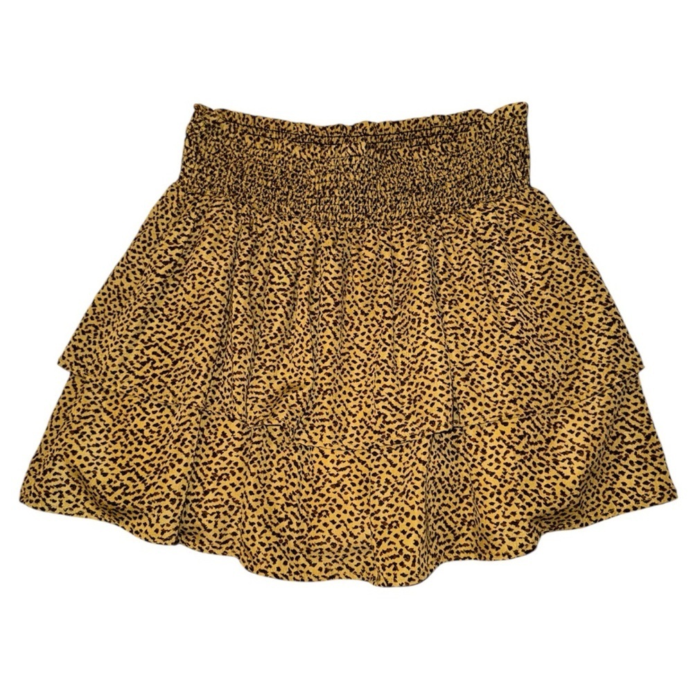 Crescent tan brown leopard print tiered ruffle mini skirt women’s size large